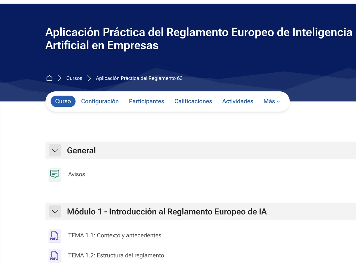 Campus online de Evoluciona Formación con el temario del curso organizado por módulos